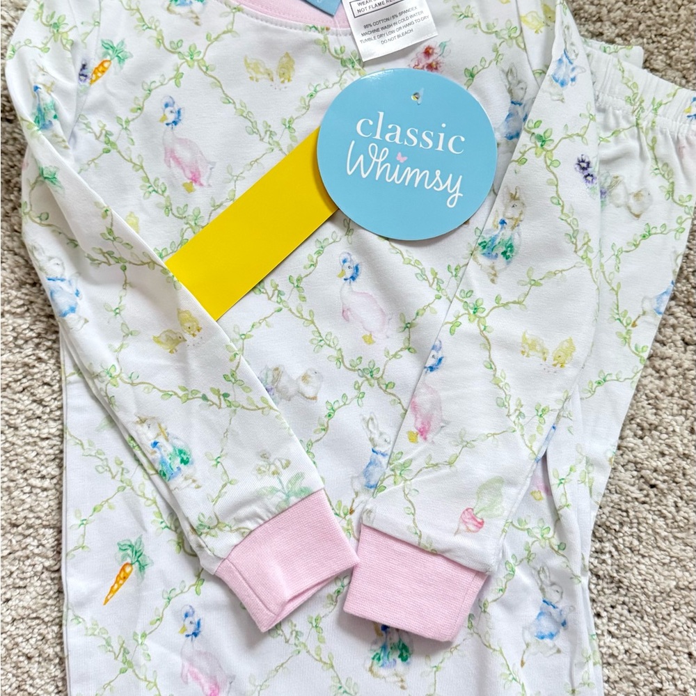 Classic Whimsy Easter Bunny Floral with Pastel Flowers Long Sleeve + Pant PJs - Picture 3 of 5